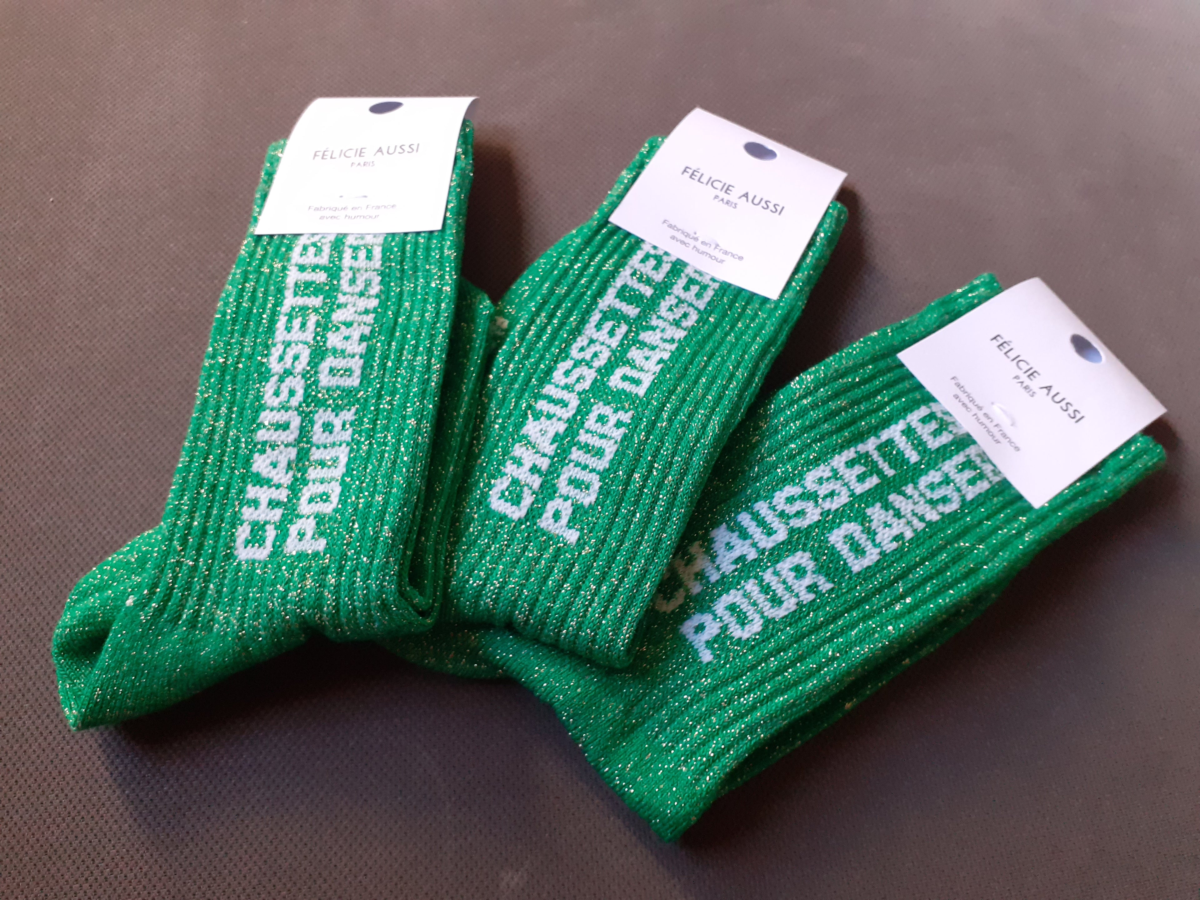 Kids Glitter Socks - POUR DANSER - green (3 sizes)