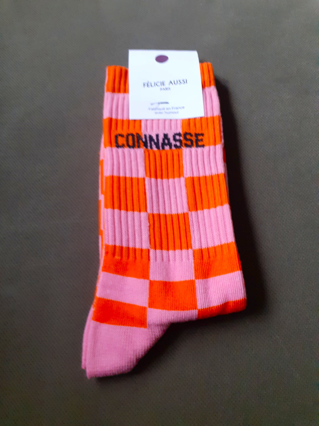 Chaussettes - CONNASSE - damier rose orange 36/40