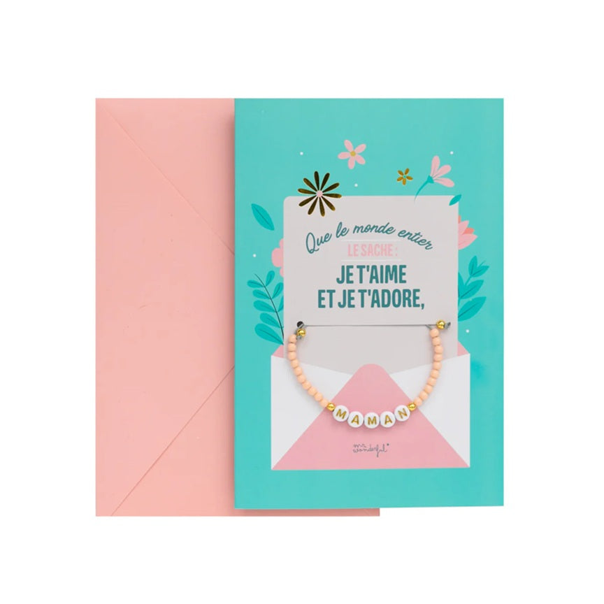Carte avec bracelet - Je t'adore Maman