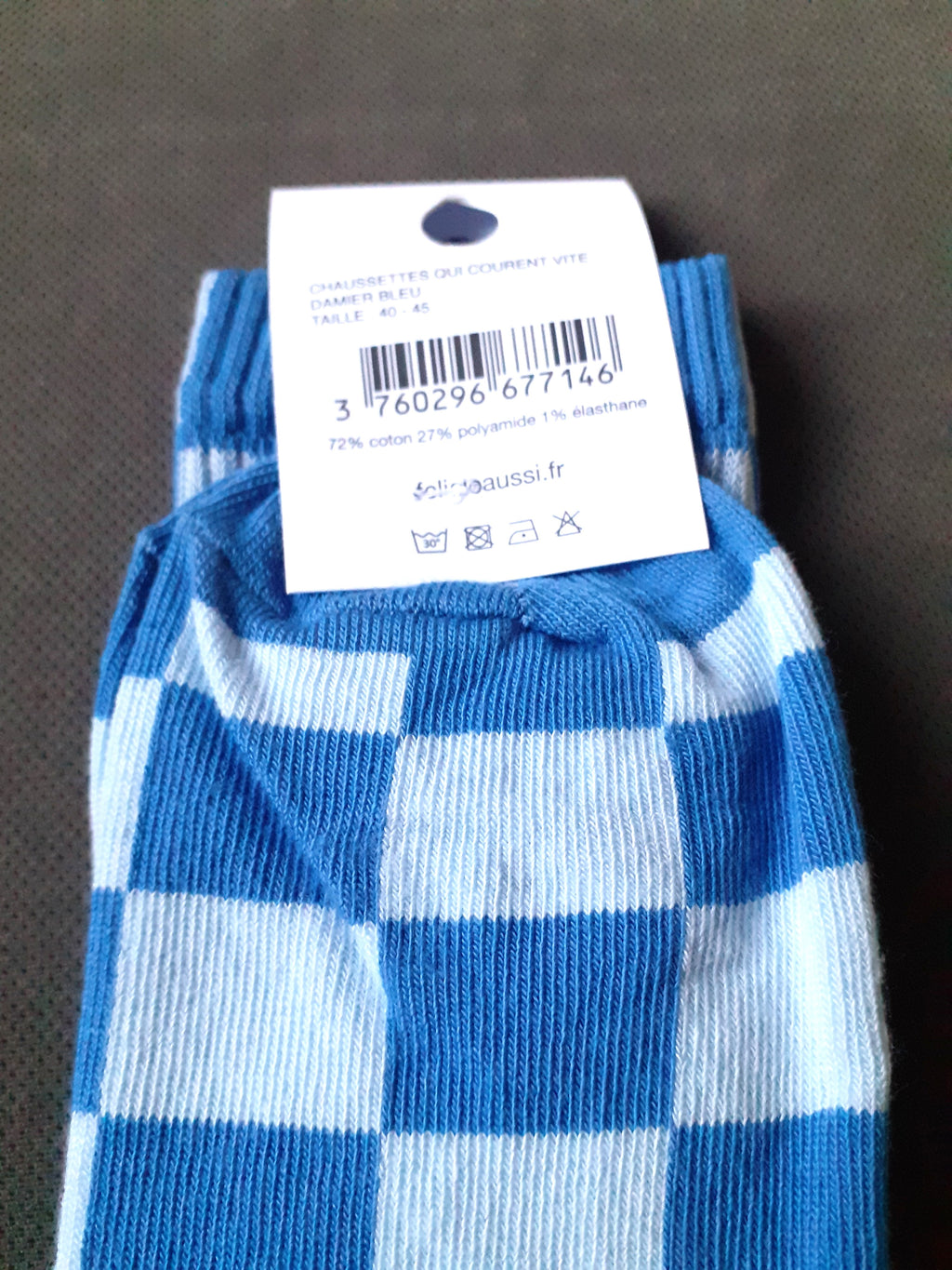 Chaussettes - Courent Vite - damier bleu 40/45