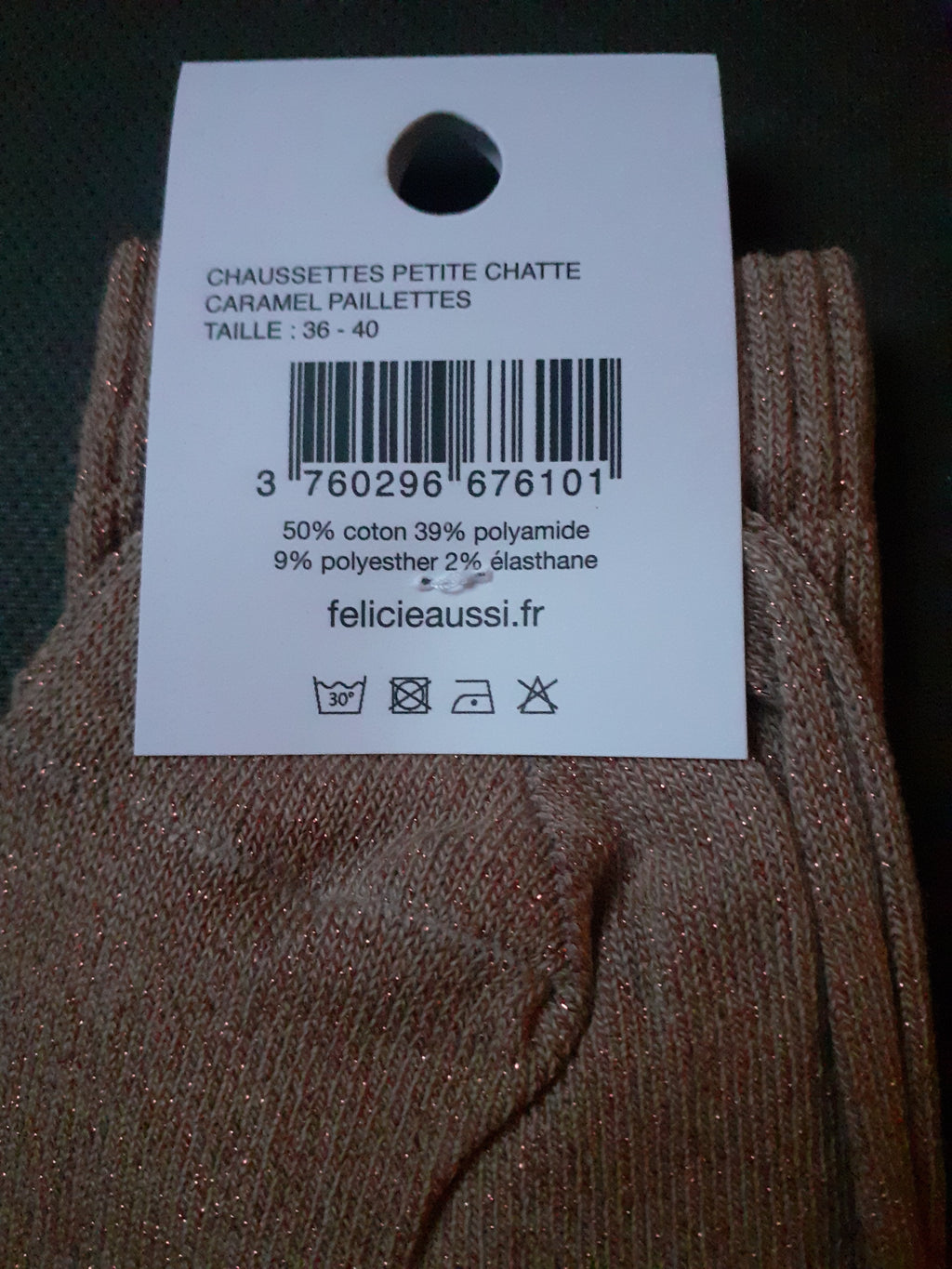 Glitter socks - PETITE CHATTE - caramel 36/40