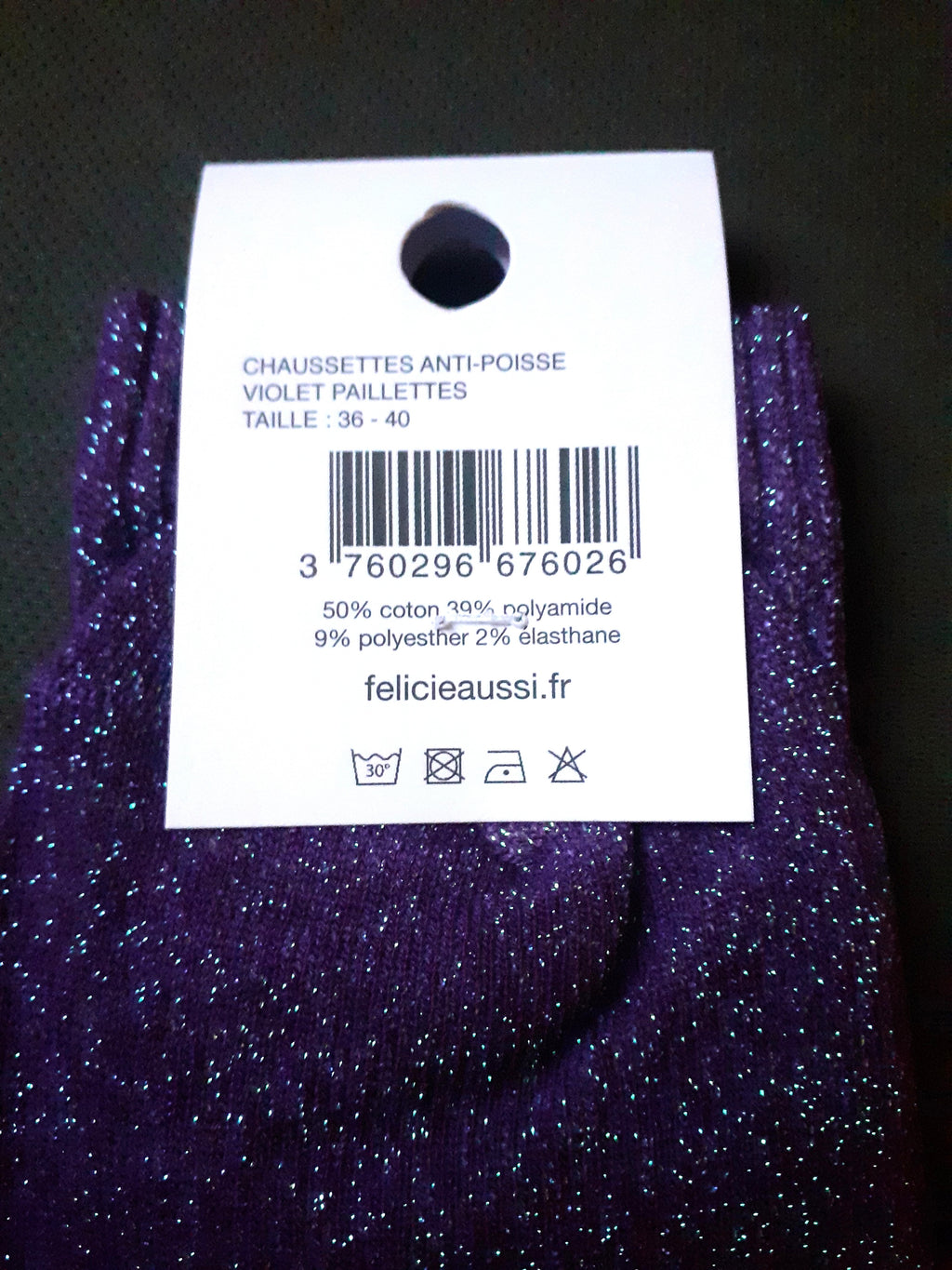 Chaussettes à paillettes - Anti-Poisse - violet 36/40