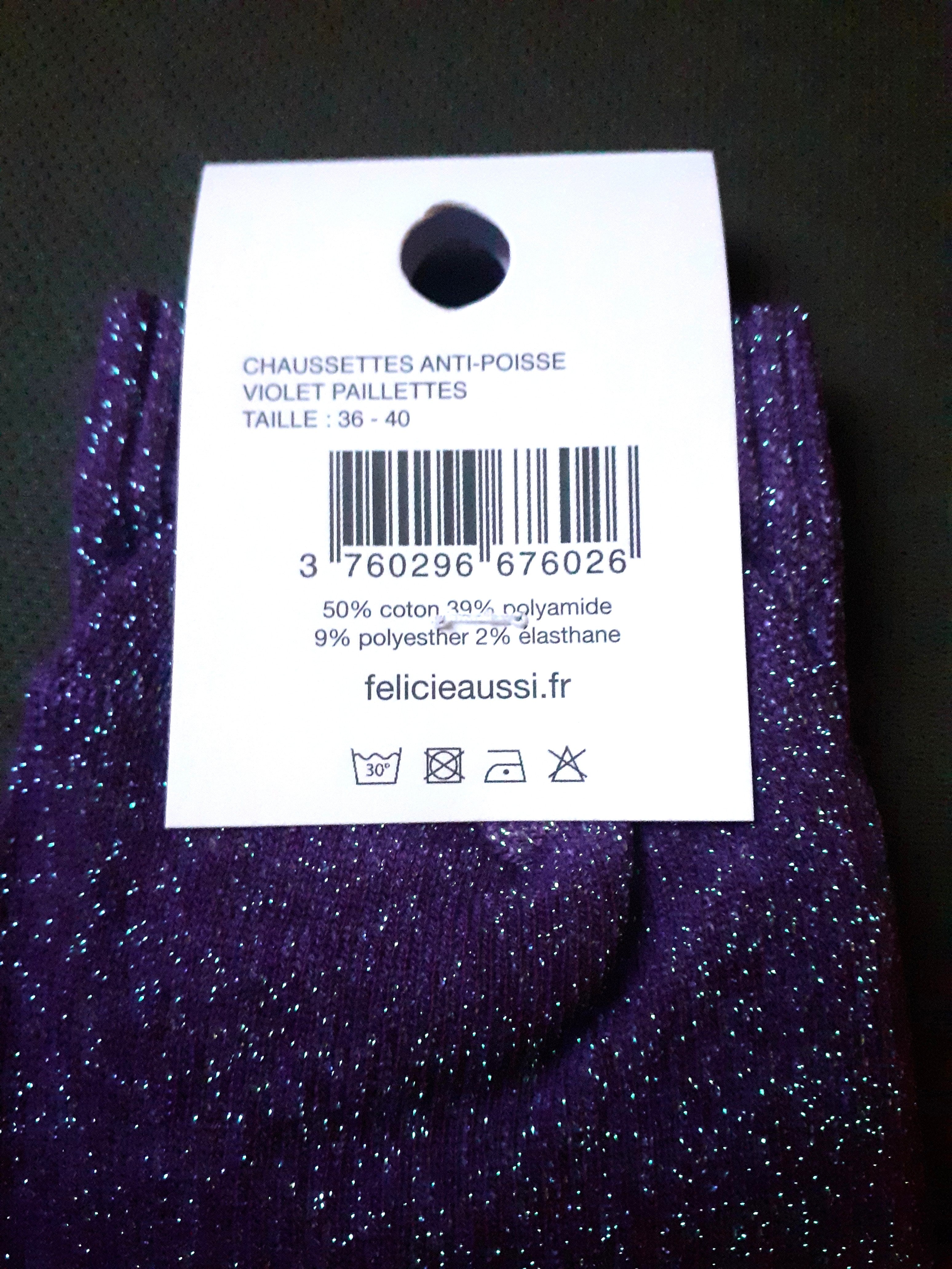 Chaussettes à paillettes - Anti-Poisse - violet 36/40