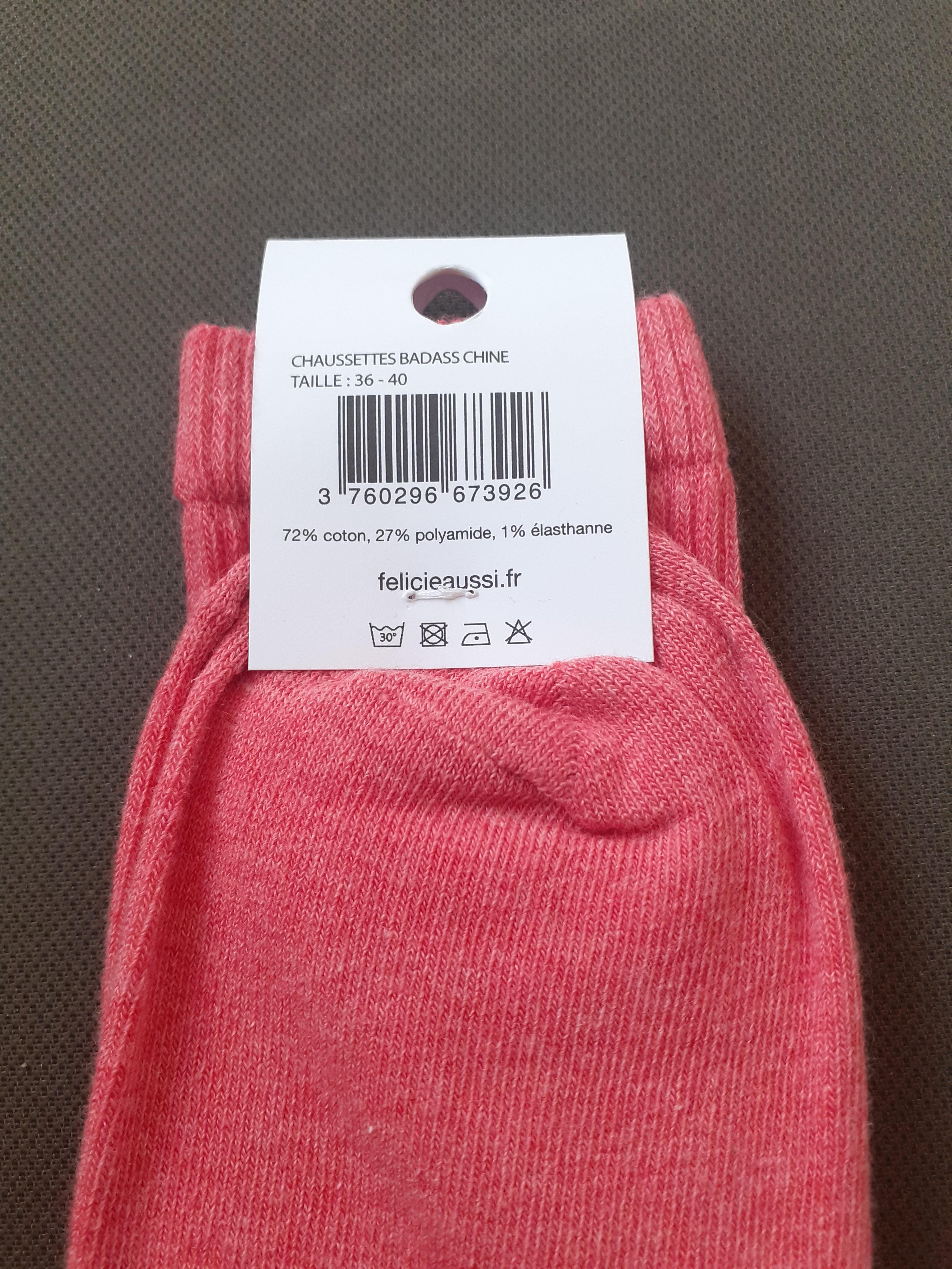 Chaussettes - BADASS - framboise chiné 36/40