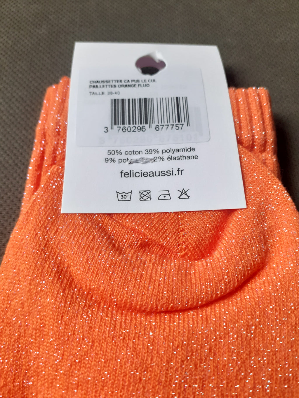 Glitter socks - ÇA PUE LE CUL - orange 36/40