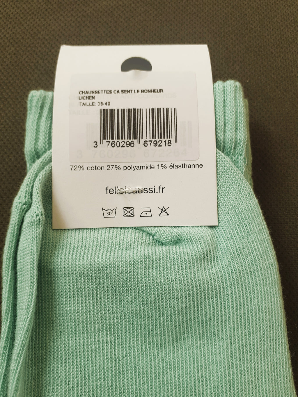 Chaussettes - Ça sent le BONHEUR - vert lichen 36/40