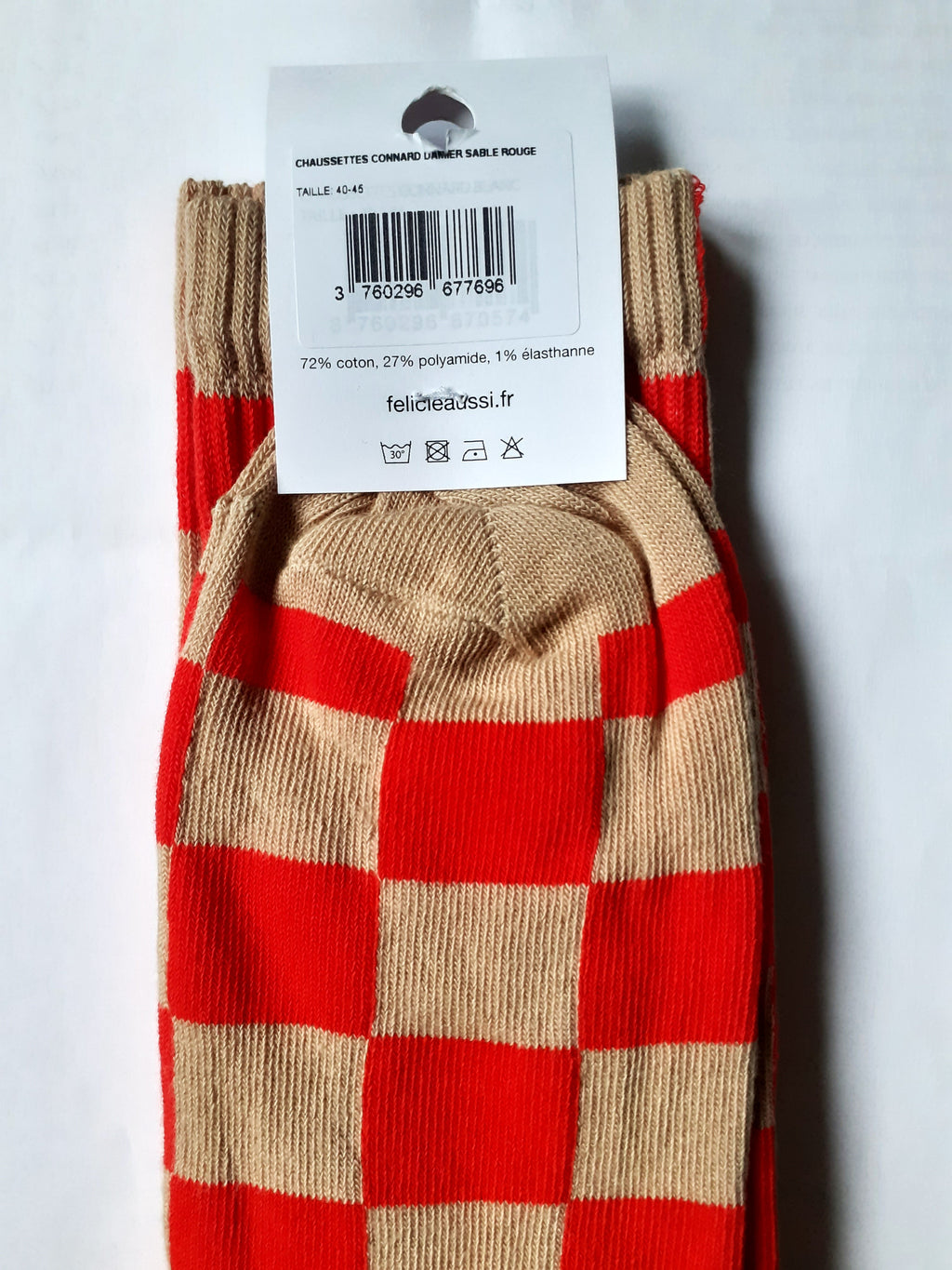 Chaussettes - CONNARD - damier sable rouge 40/45
