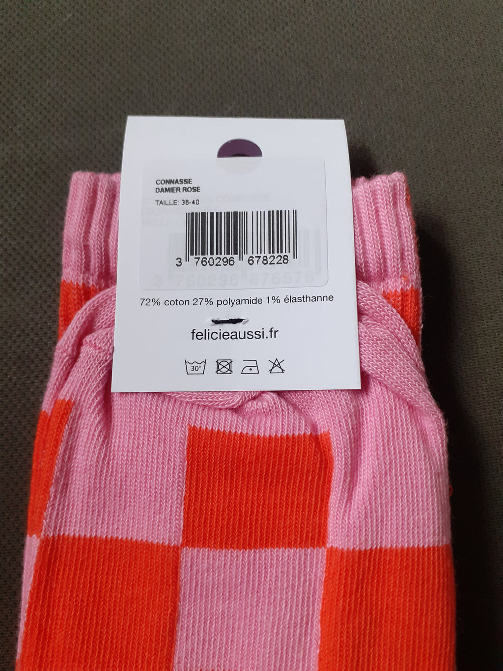 Chaussettes - CONNASSE - damier rose orange 36/40