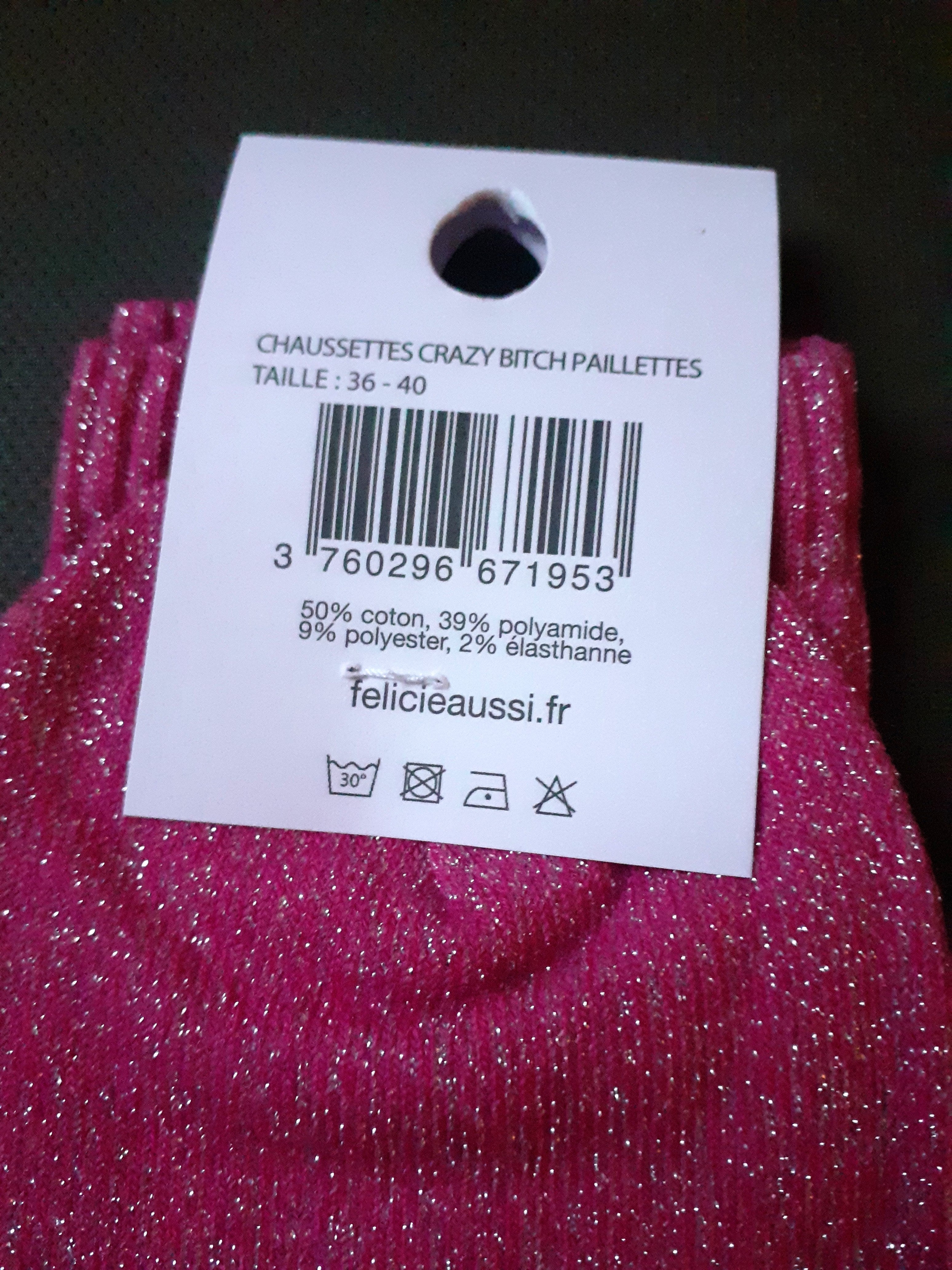 Sequin socks - CRAZY BITCH - fuchsia 36/40