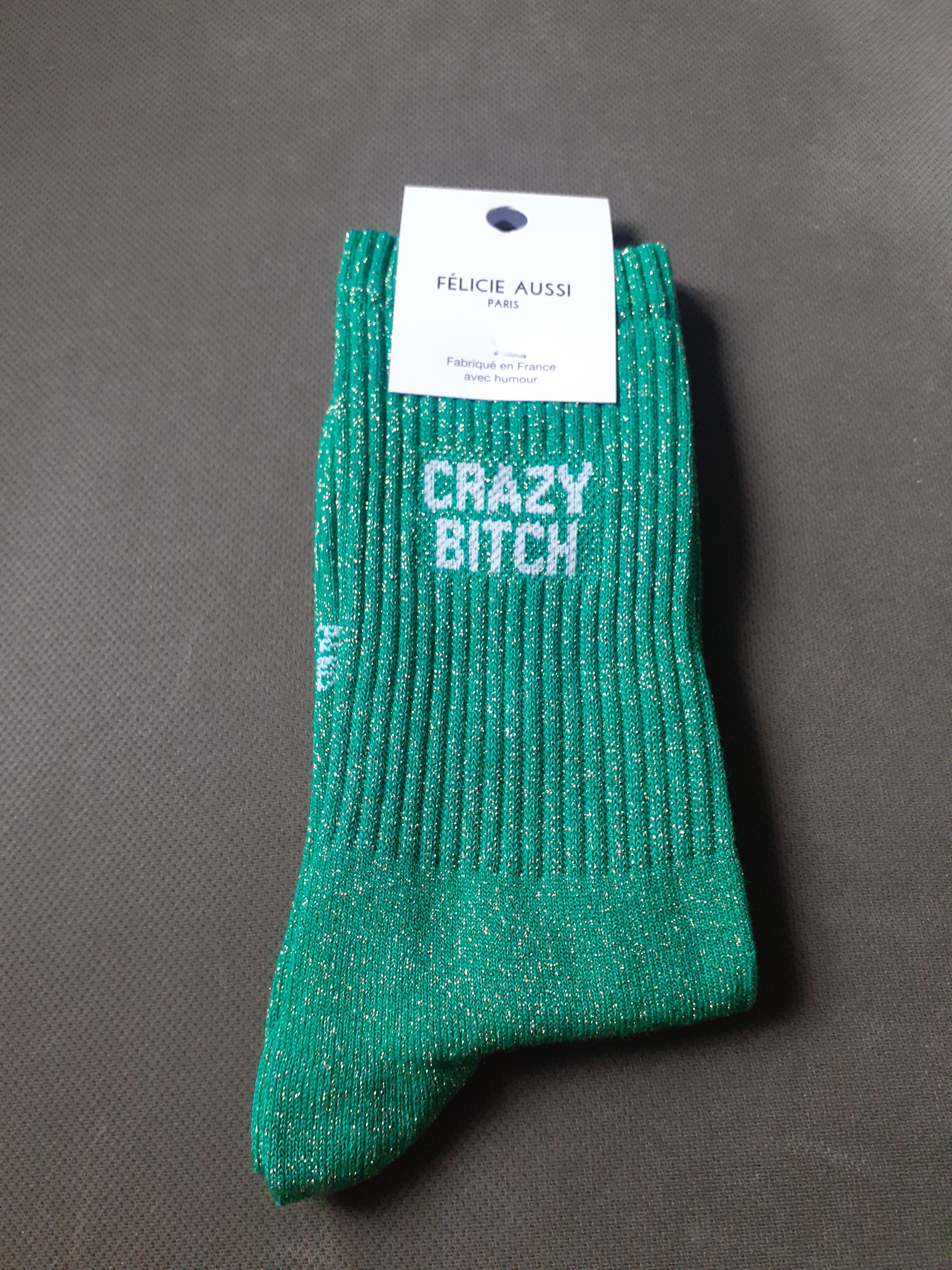 Sequined socks - CRAZY BITCH - green 36/40
