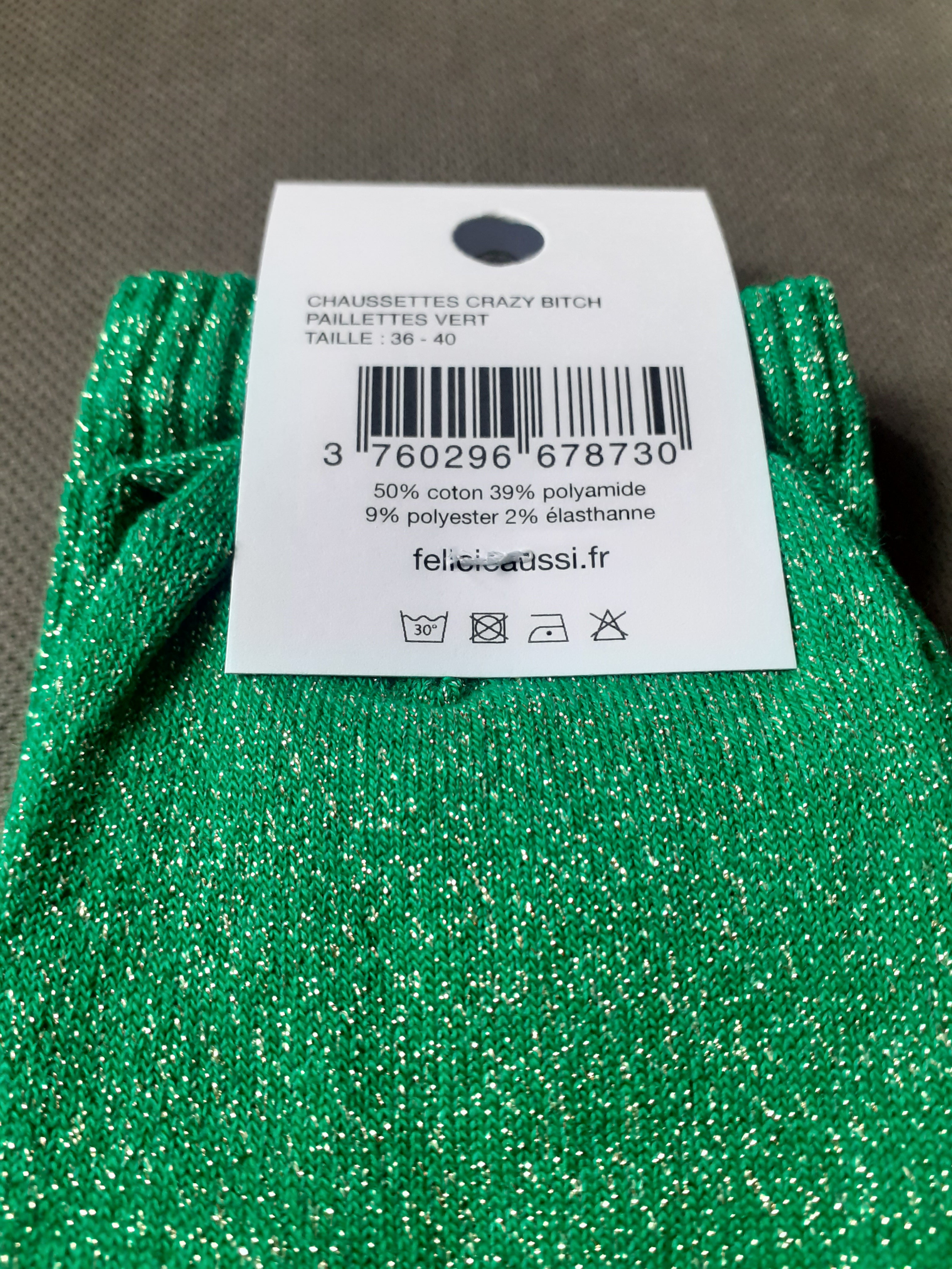 Sequined socks - CRAZY BITCH - green 36/40