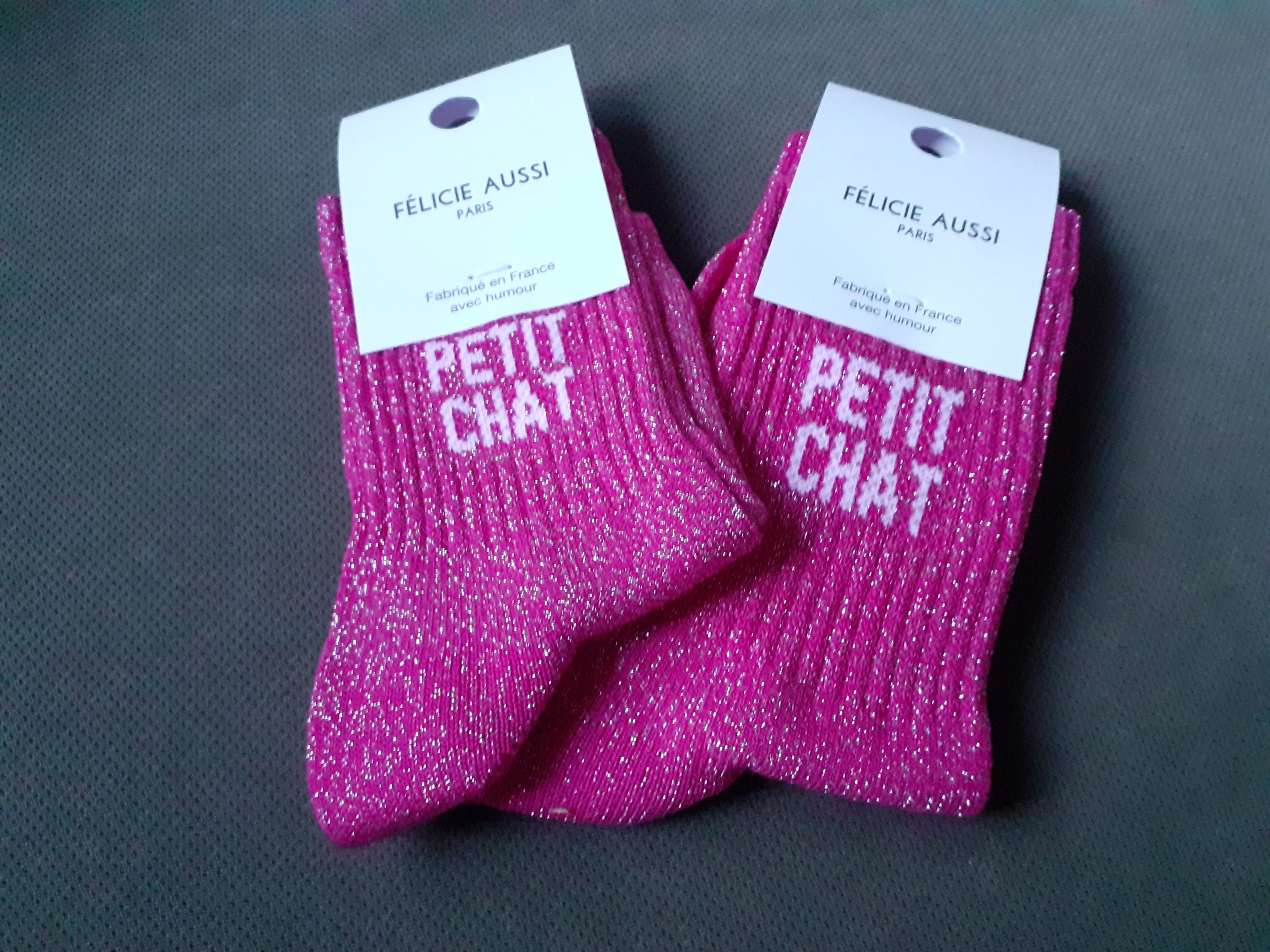 Chaussettes Enfant à paillettes - PETIT CHAT - fuchsia (3 tailles)