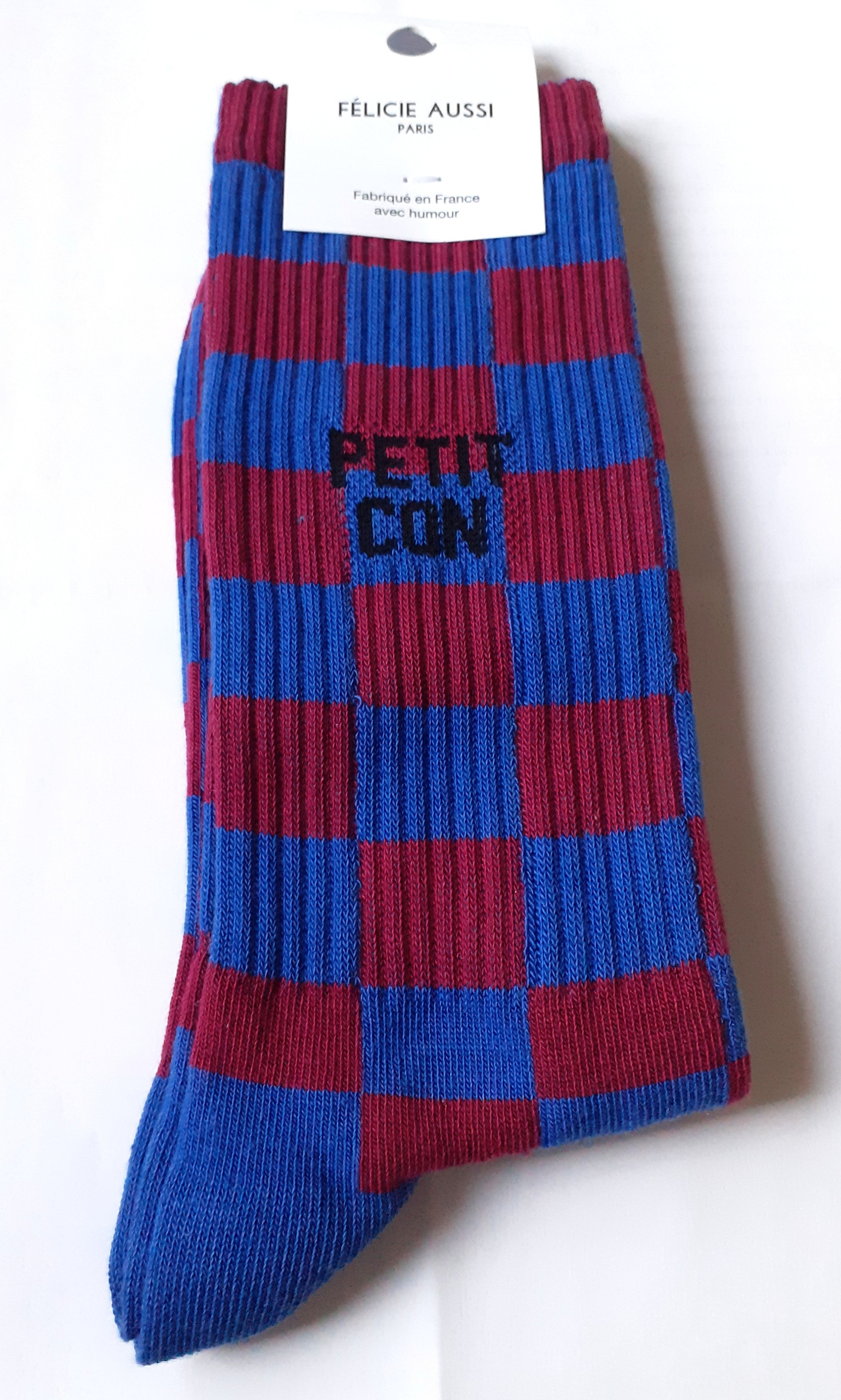 Chaussettes - PETIT CON - damier prune & bleu 40/45
