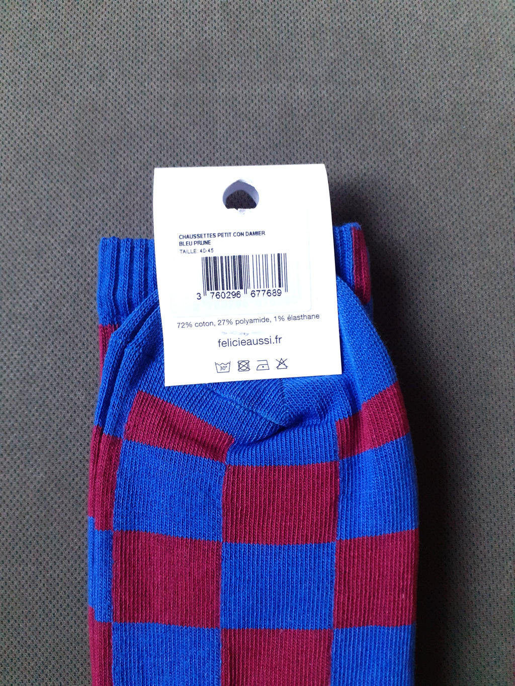 Socks - PETIT CON - plum & blue checkerboard 40/45
