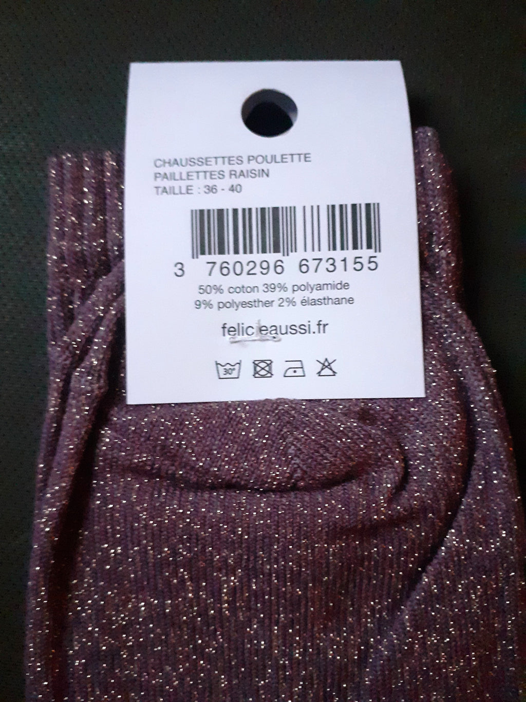 Glitter socks - POULETTE - grape 36/40