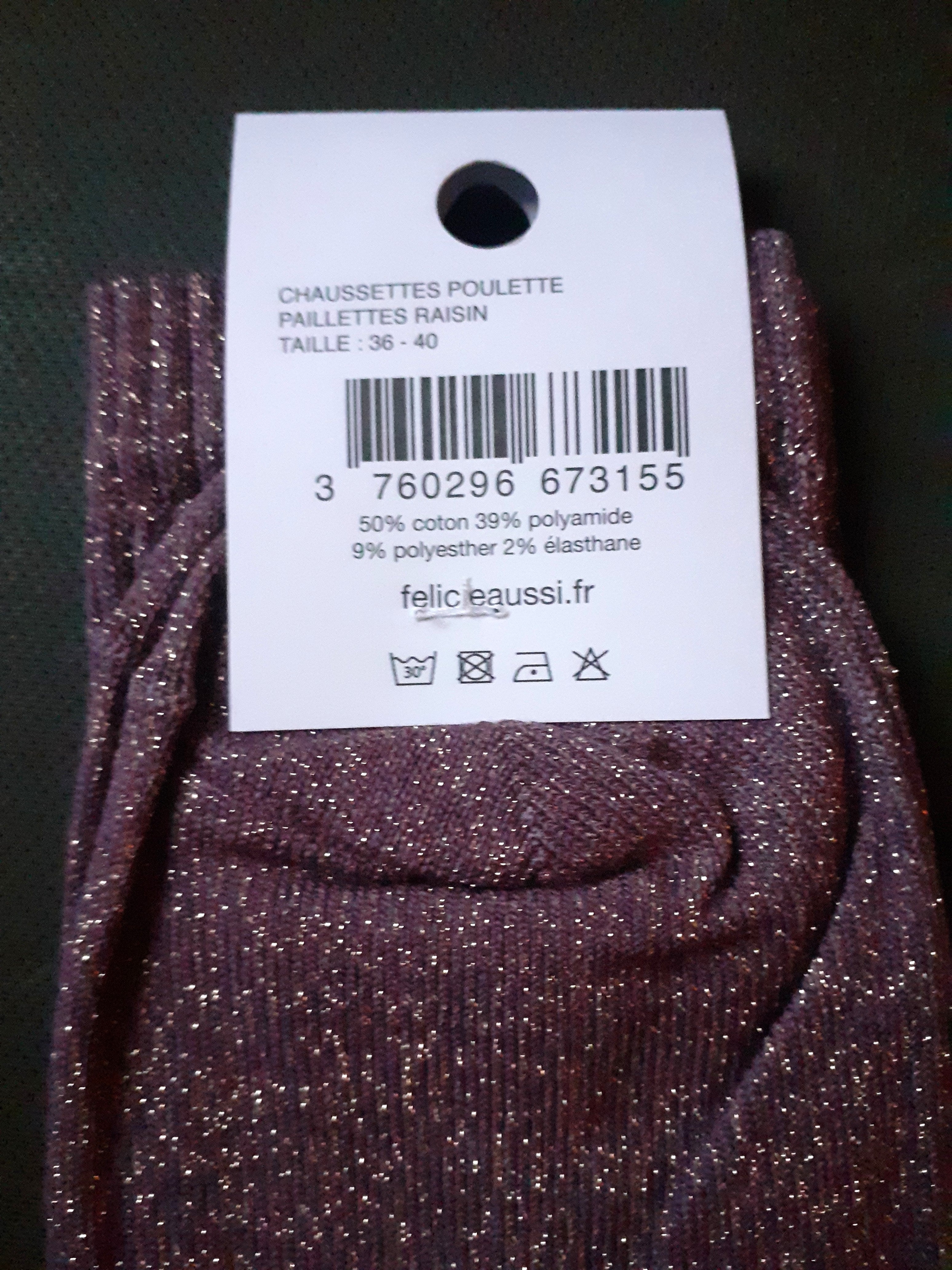Glitter socks - POULETTE - grape 36/40