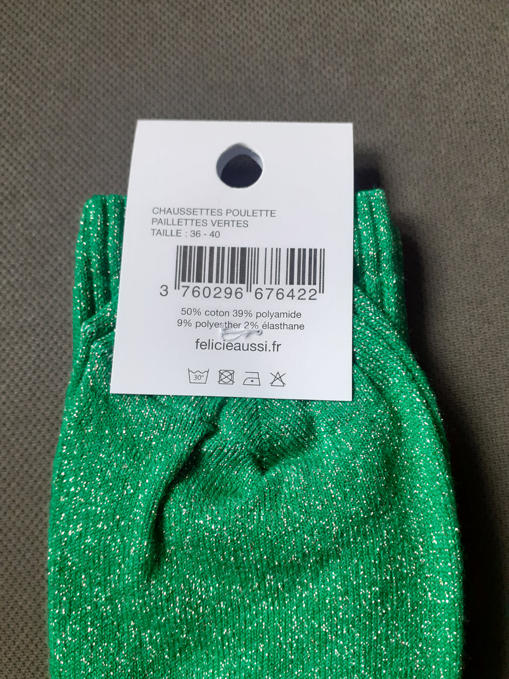 Glitter socks - POULETTE - green 36/40