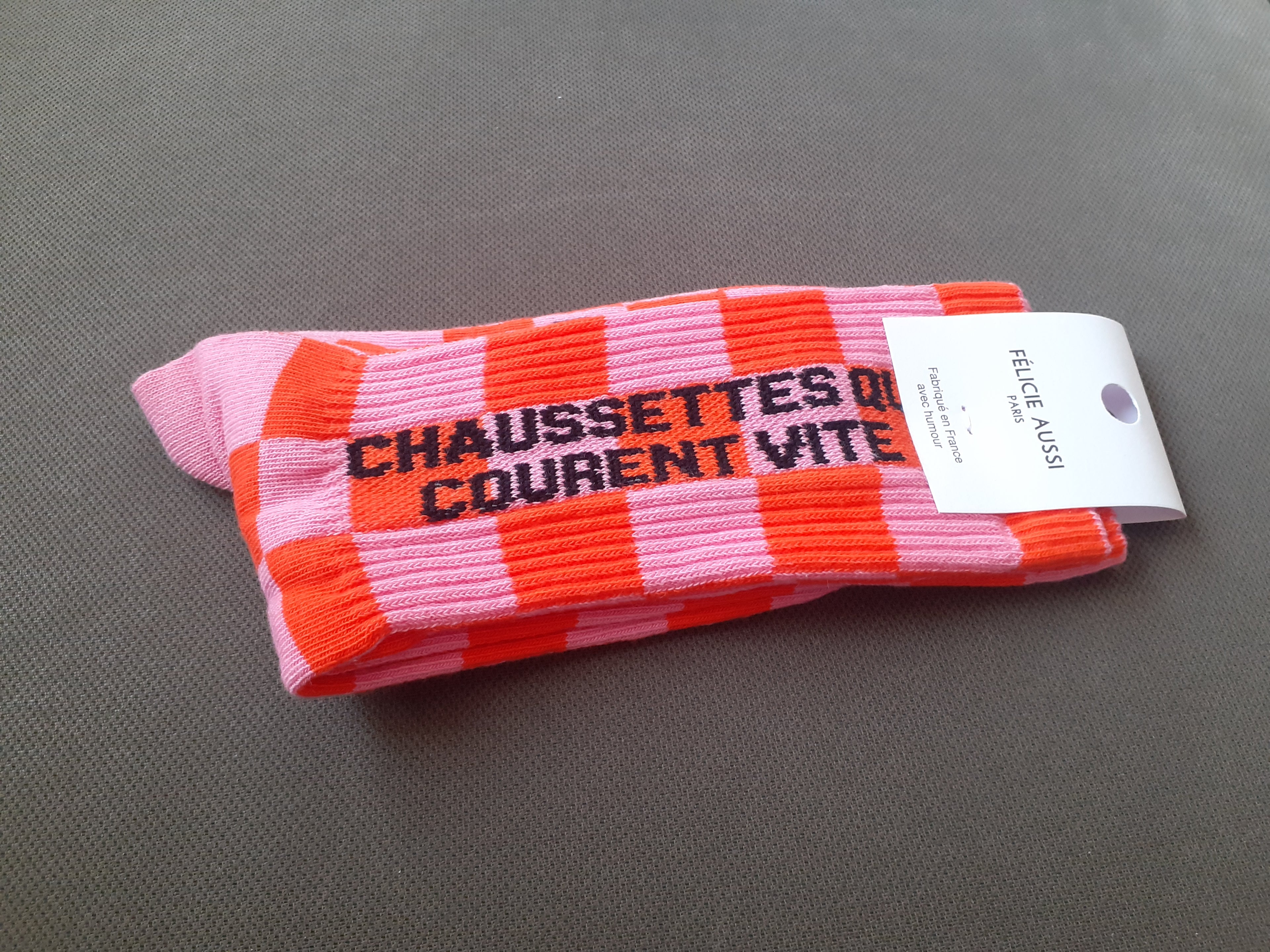 Chaussettes - Courent Vite - damier rose orange 36/40