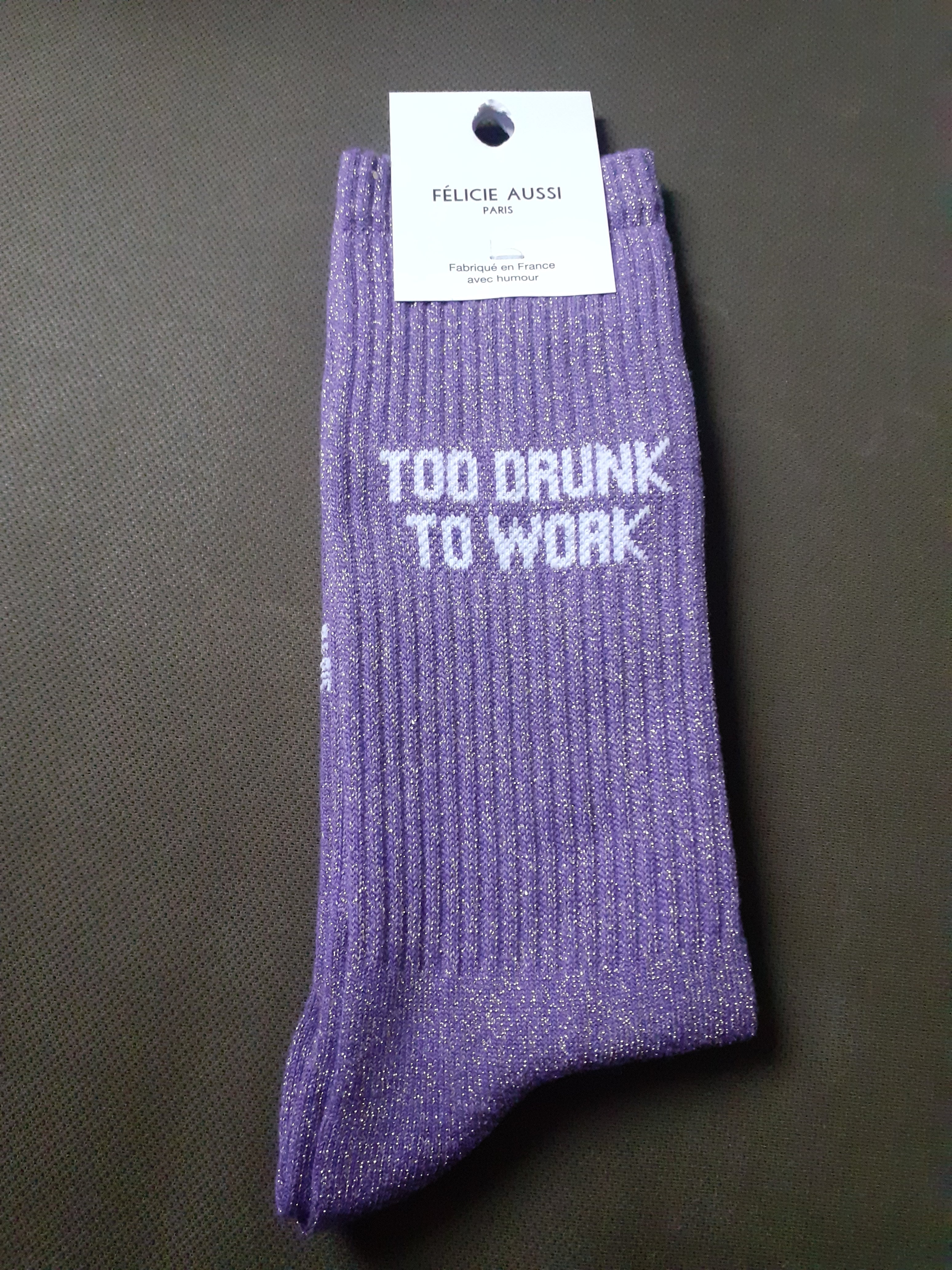 Glitter Socks - Too Drunk To Work - purple 40/45