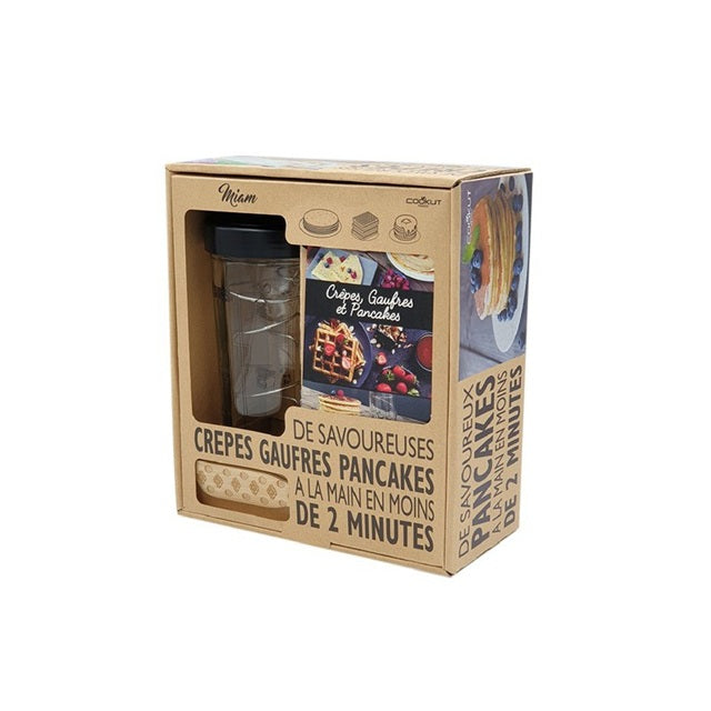 Coffret Shaker à crêpes, pancakes, gaufres avec spatule & livret de recettes