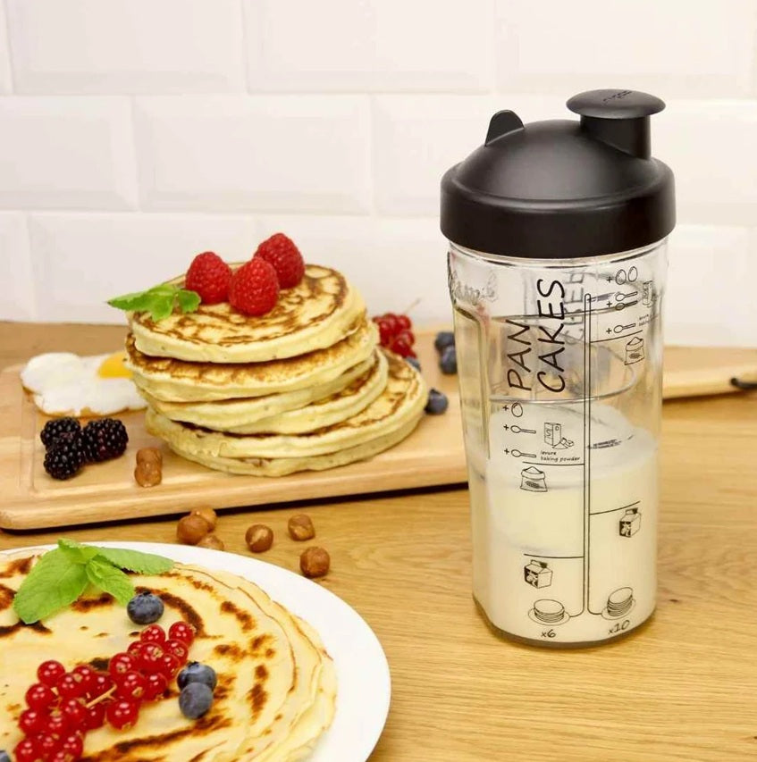 Coffret Shaker à crêpes, pancakes, gaufres avec spatule & livret de recettes
