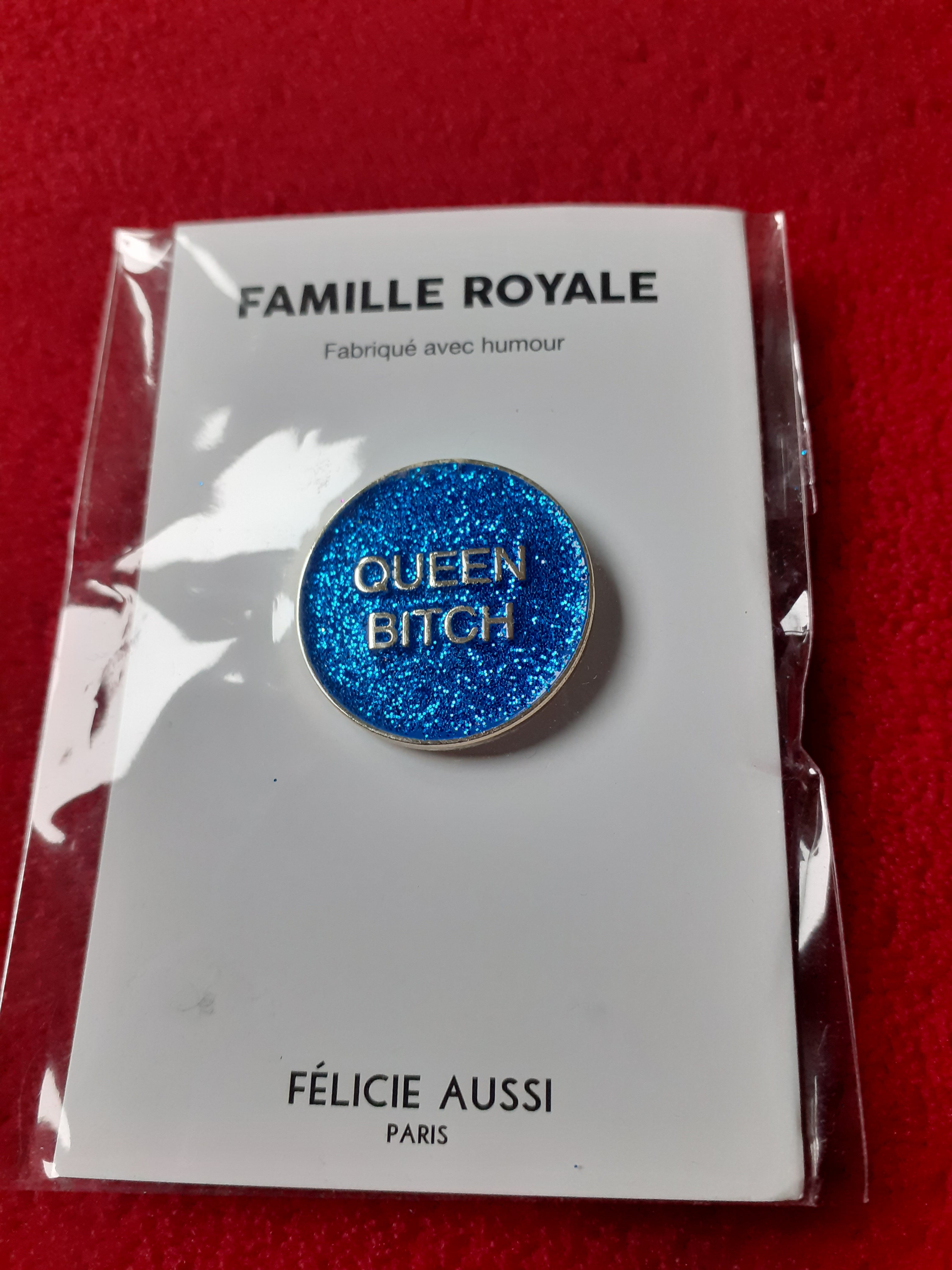 Glitter enamel pin - QUEEN BITCH - round blue