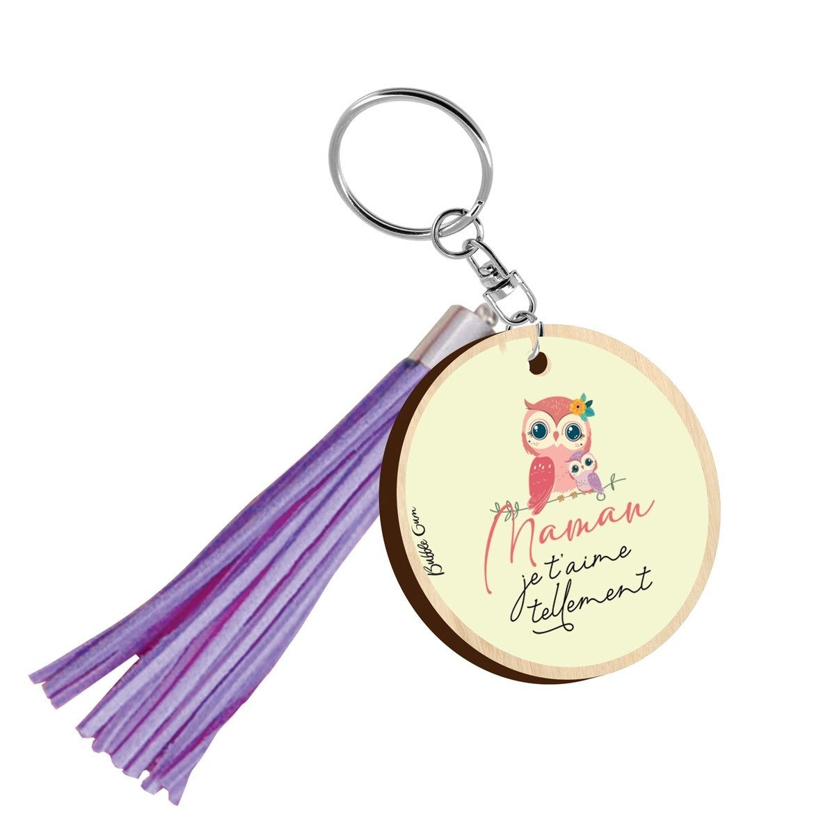 Wooden keyring with tassel - Mom I Love You So Much