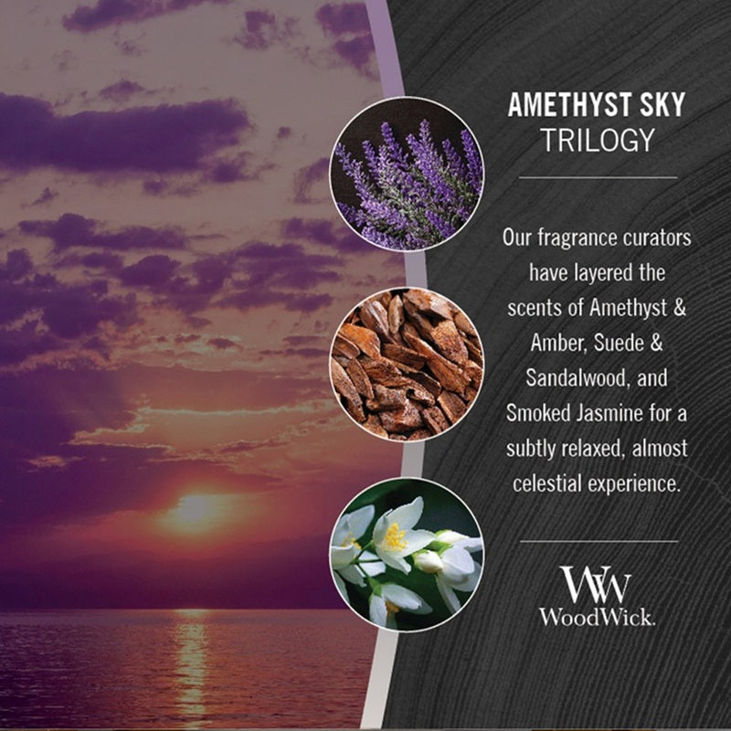 Woodwick Medium Trilogy Amethyst Sky (Ciel d'Améthyste) 275gr