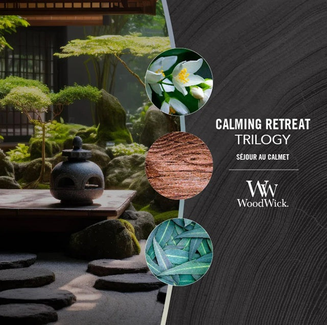 Woodwick Medium Trilogy Calming Retreat (Séjour au Calme) 275gr