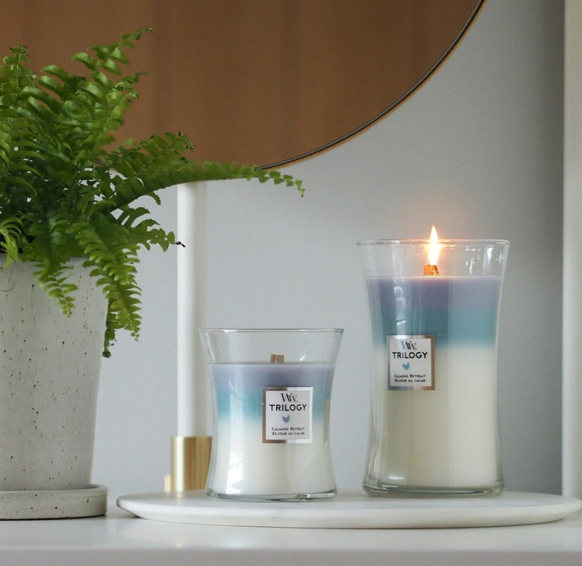 Woodwick Medium Trilogy Calming Retreat (Séjour au Calme) 275gr