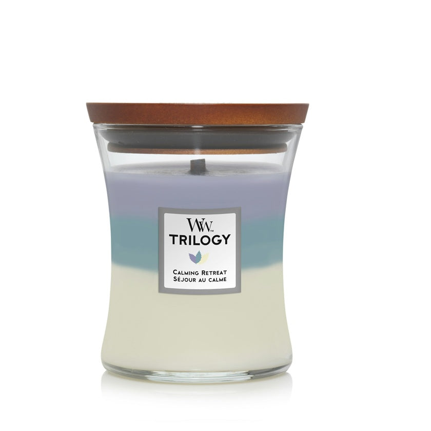 Woodwick Medium Trilogy Calming Retreat (Séjour au Calme) 275gr