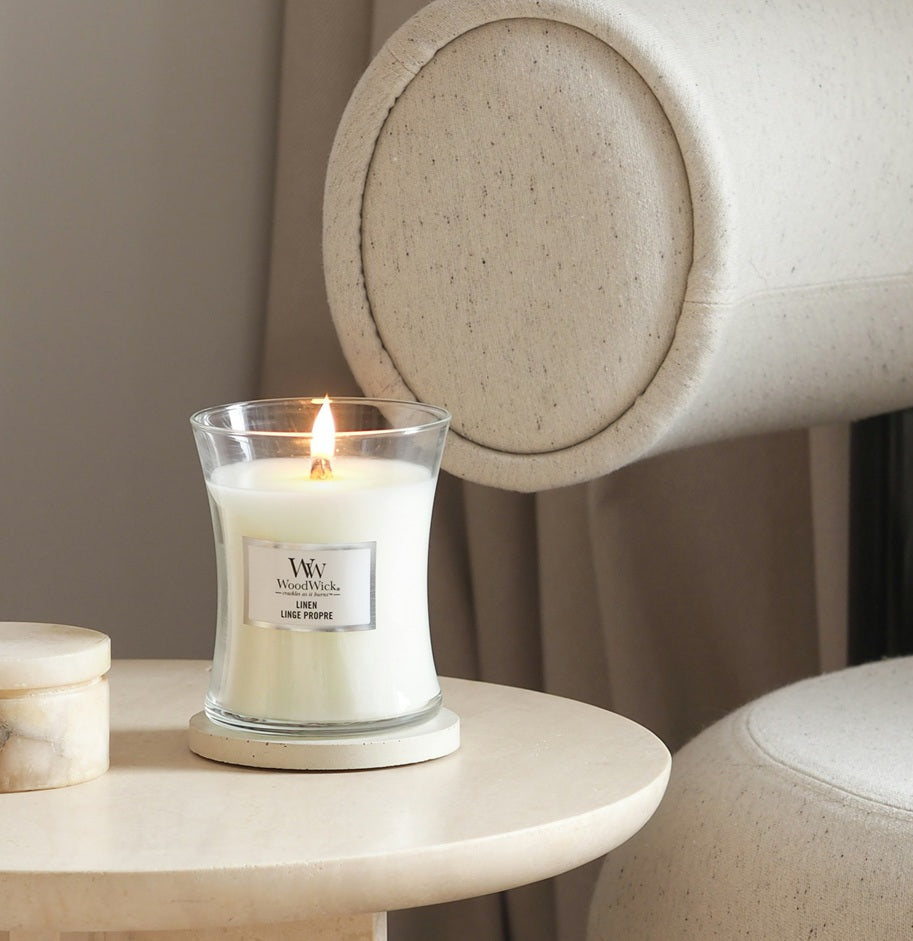 Woodwick Medium Linen (Clean Linen) 275g